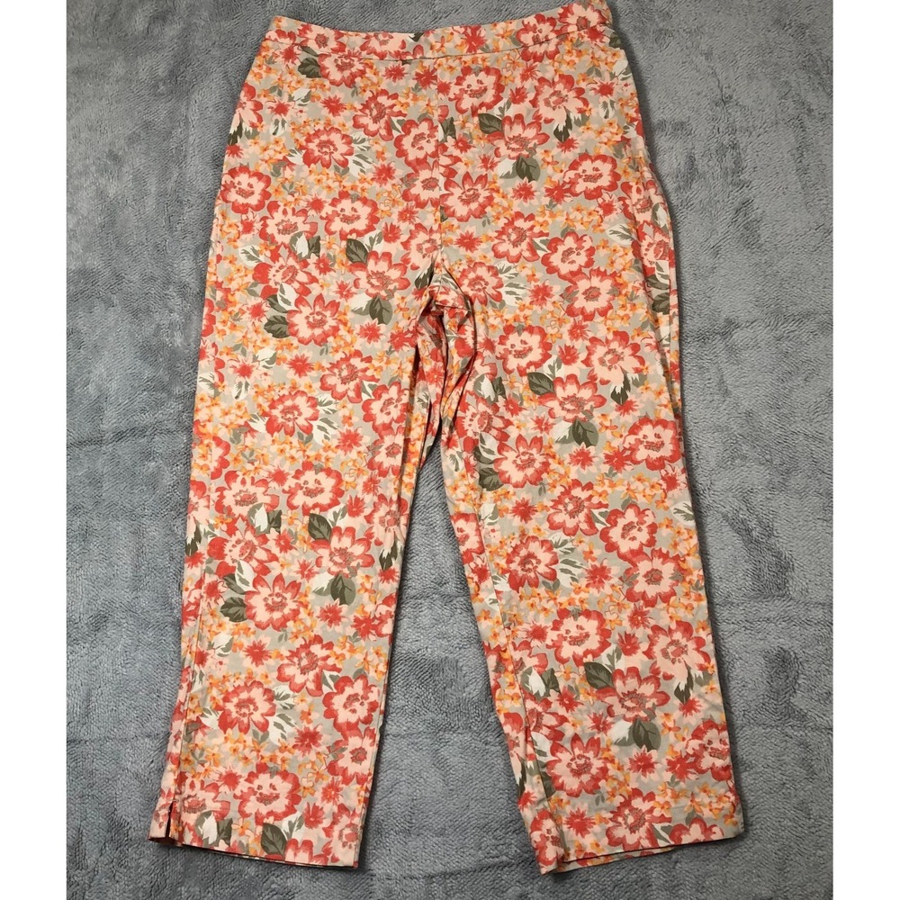 Cherokee Capri Pants Women's Size 8 Pink Floral Side Zipper Stretch‎ Tropical
